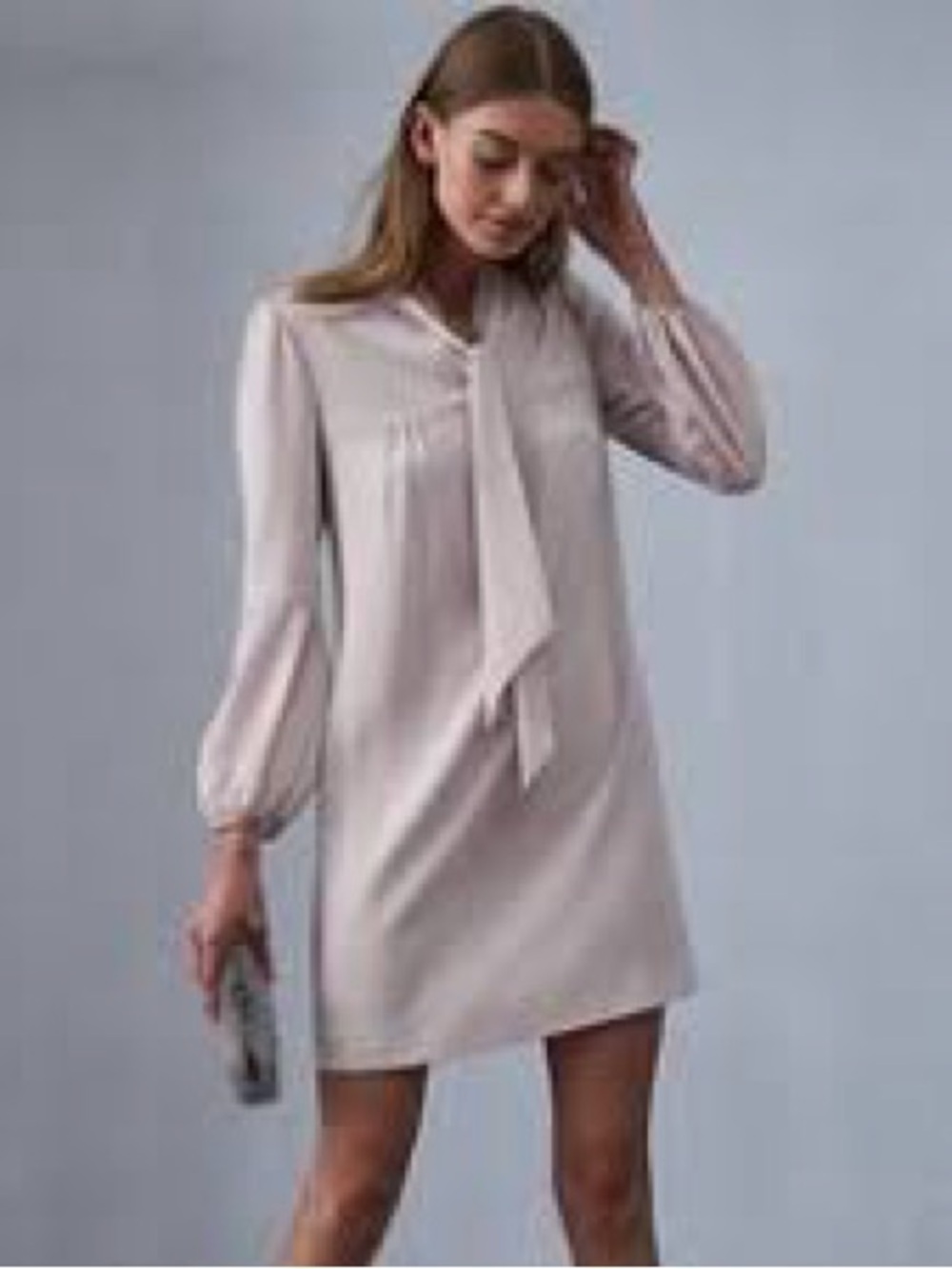 Reiss “Ronda” Light Blush Tie-Neck Long Sleeve Dress